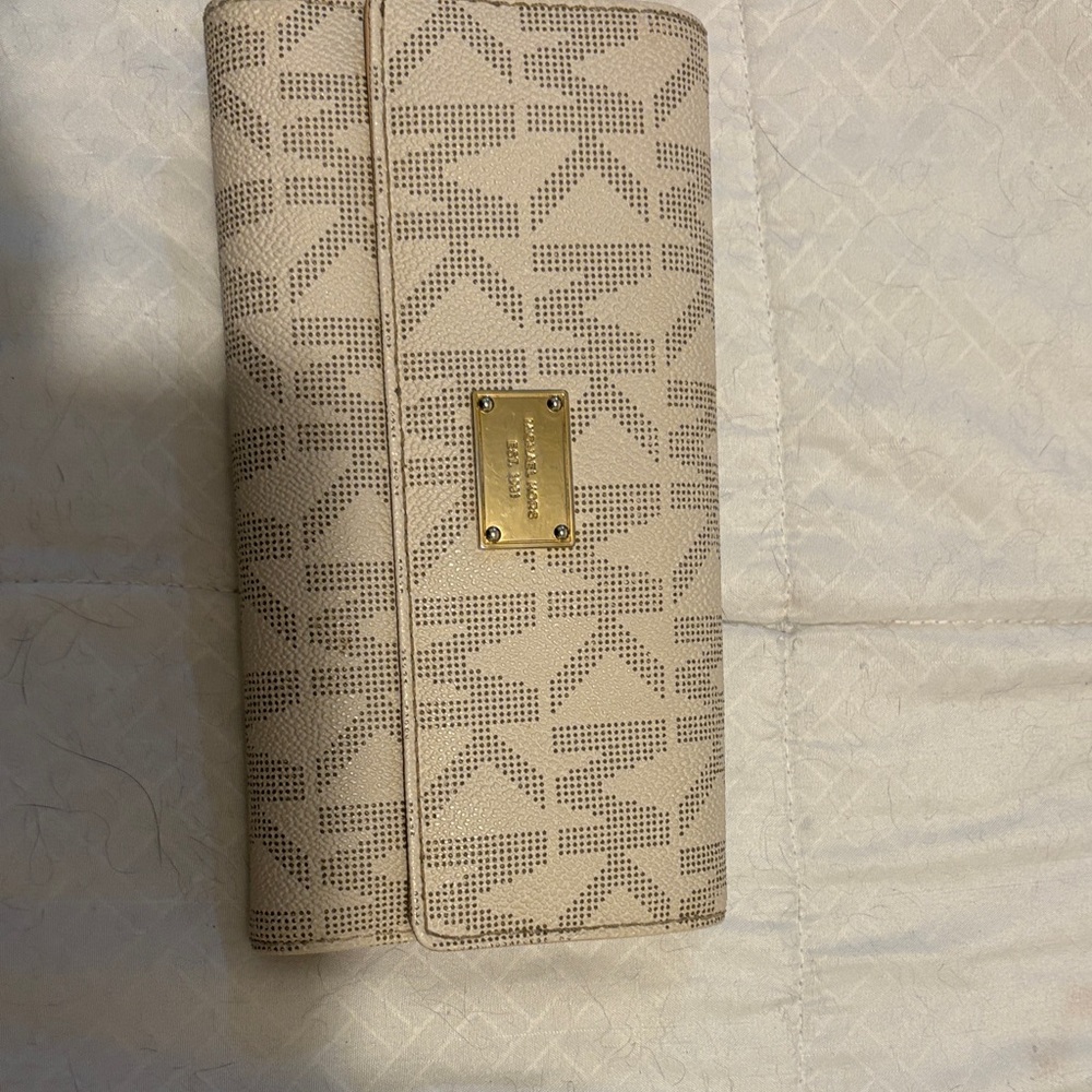 Michael Kors Beige Logo Wallet with Gold Zipper
